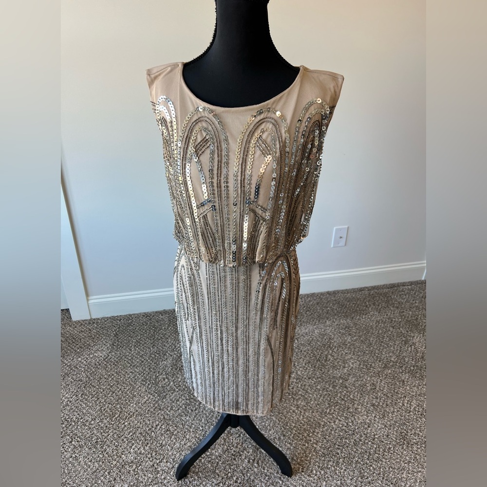Adrianna Papell Sequin Embellished Mini Dress Silver and Gold Wedding Formal 4
